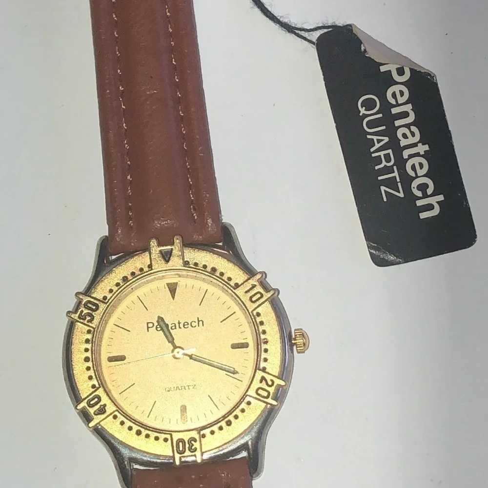 Penatech Classic Brown Leather Band Watch Wristwatch NEW BATTERY